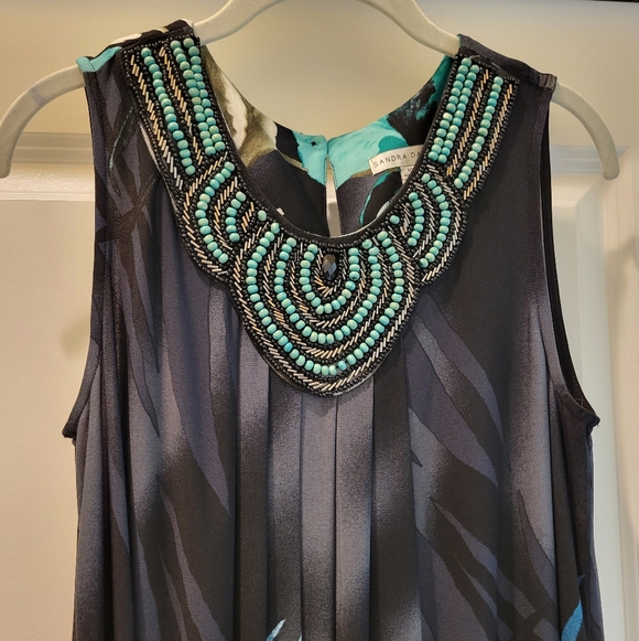 Sleeveless Black Dress with Beaded Neckline By Sandra Darren Size 10 - Picture 2 of 9